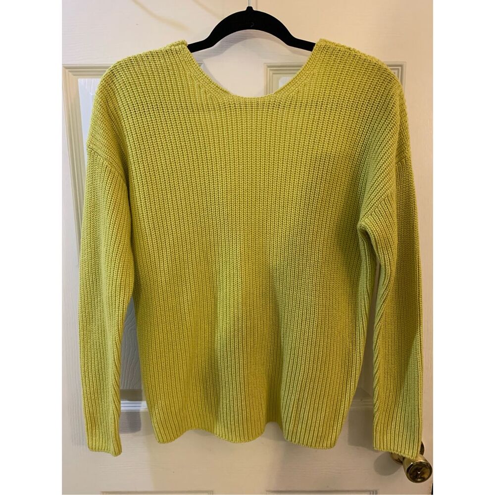 LOFT SWEATER W/TIE BACK DETAIL LONG SLEEVE YELLOW/GREEN SZ M NWT
